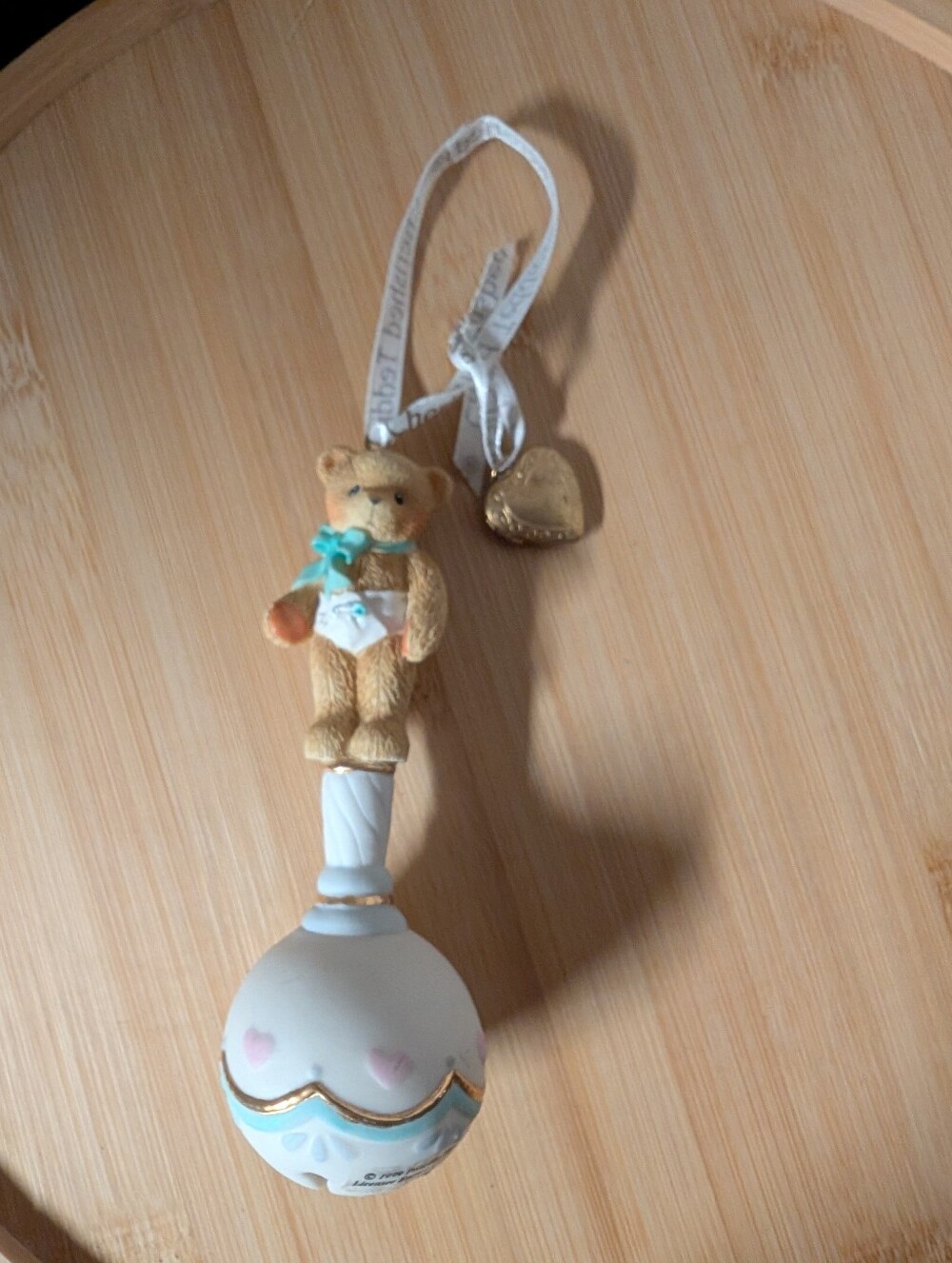 Enesco Cherished Teddies Baby Rattle Hanging Christmas Ornament 1999 & Locket